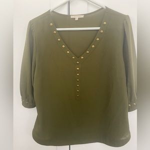 Olive green 41 Hawthorn blouse with brass nailhead detail.